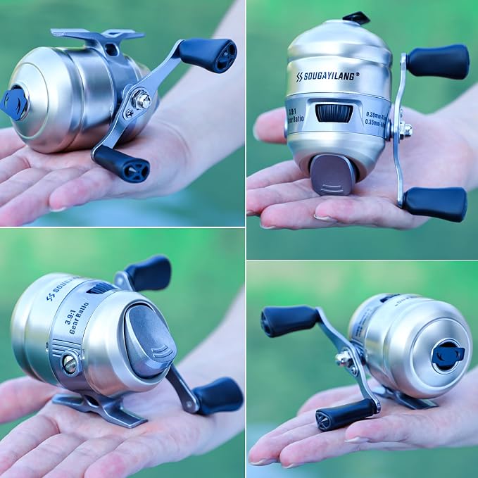 Sougayilang Spincast Fishing Reel, Size 30 Reel, Right or Left-Hand Retrieve, 3.9:1 Gear Ratio, Pre-spooled with Mono Fishing Line