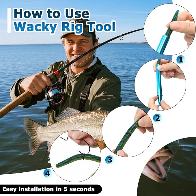 Wacky Rig Kit for Bass Fishing 143/171PCS Soft Plastic Wacky Worms (4in & 5in) Weedless Wacky Rig Hooks & Tool O-Rings, Bass Trout