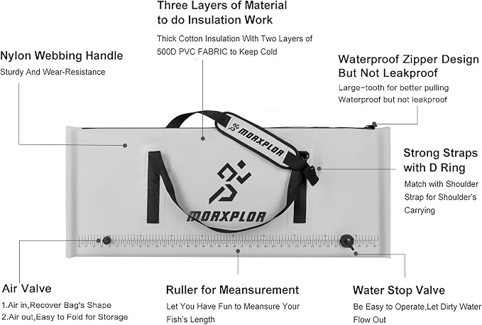 MORXPLOR Insulated Fish Cooler Bag for Fishing 41x17 47x17In 50x20In 60x24 72x30 80X40 Inches,Large Insulated Fish Kill Bag,Fishing Catch Bag Cooler with Water-resistant Zipper