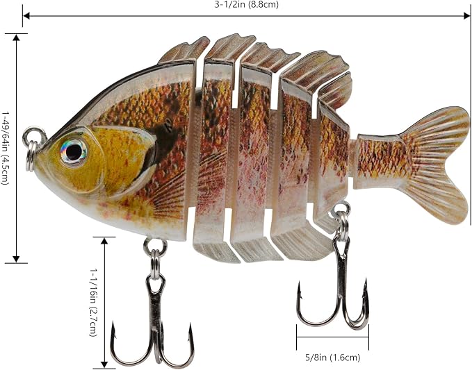 BASSDASH SwimPanfish Multi Jointed Panfish Bluegill Swimbaits Hard Topwater Bass Lures Fishing Lure Crank Saltwater 3.5in/0.85oz