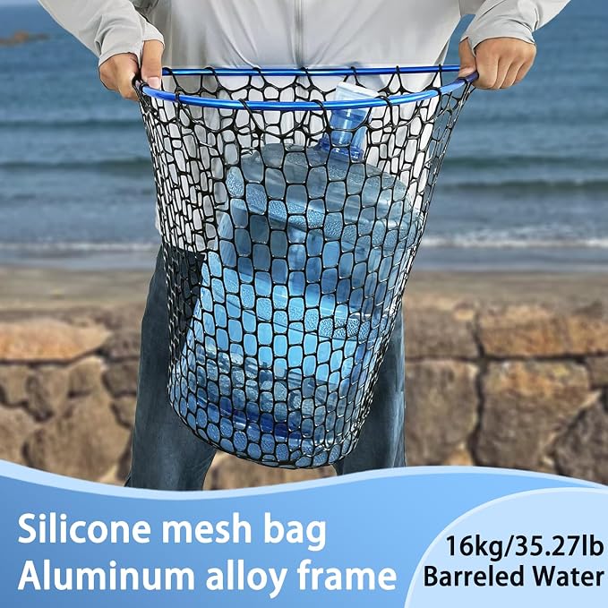 Telescoping Metal Lock Fishing Net Blue Aluminum Alloy Rubber Fish Net - Adjustable Length Lightweight Foldable Large Fishing Net with Handle Collapsible Extendable Fishing Accessories