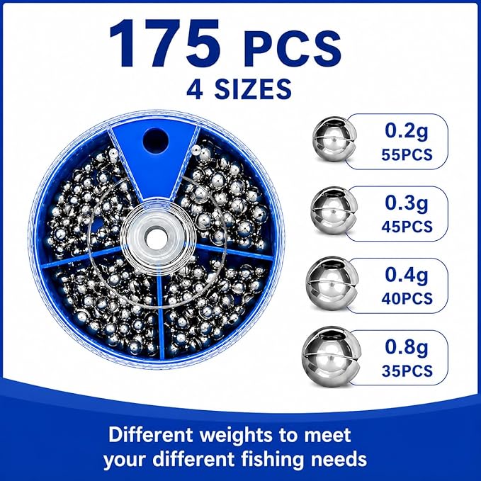 Fishing Weights Sinkers, Split Shot Sinkers Kit Removable Round Lead Weights Assorted Sizes (100/117/205/250PCS) for Bass Trout Panfish Fishing