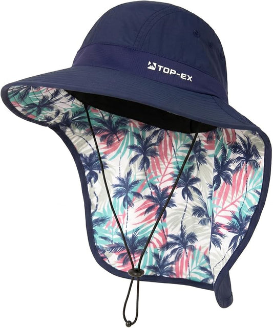 TOP-EX Cooling Sun Hat with Neck Flap – UPF 50+ Wide Brim Breathable Hat for Hiking, Fishing & Big Heads