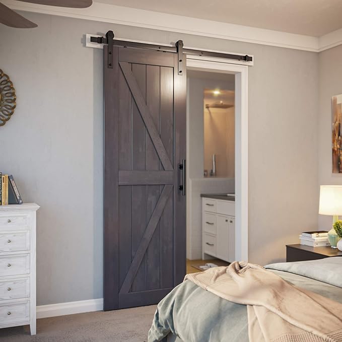 SMARTSTANDARD 5ft Barn Door Hardware Kit, Sliding Door Hardware, Heavy Duty, Easy to Install, Fit 30" Wide Door Panel (I Shape Hanger)