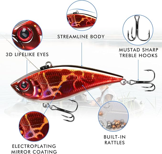 TRUSCEND Shallow or Deep Diving Crankbait with BKK Hooks, Wobble Fishing Lures for Bass Trout Crappie Walleye, Sinking Lipless Vibe Crank Bait for Bass Pike, Amazing Swimbait for Family Fishing