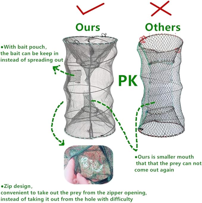 Fishing Bait Trap,2 Packs Crab Trap Minnow Trap Crawfish Trap Lobster Shrimp Collapsible Cast Net Fishing Nets Portable Folded Fishing Accessories,12.6X20.1inches