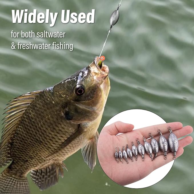 Dr.Fish 20 Pack Inline Trolling Weights Swivel Egg Sinkers Oval Line Sinker Catfishing Saltwater Freshwater Fishing