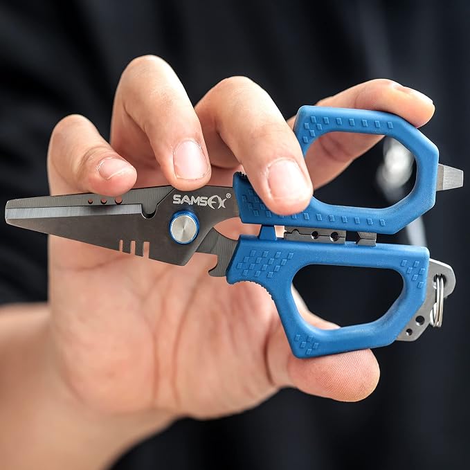 SAMSFX 6.5" Pro Fishing Shears Dual Serrated Blades, Fishing Braided Line Scissors with Titanium Coating, Non-Slip Grip & Multifunction Tool, Includes Hard Molded Locking Sheath & Coiled Lanyard