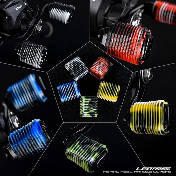 LEO 10pcs Rubber Fishing Reel Handle Grip Cover Non-Slip Baitcaster Knob Sleeve 5 Pairs in Pack 5 Colors (5 Mix Colors)