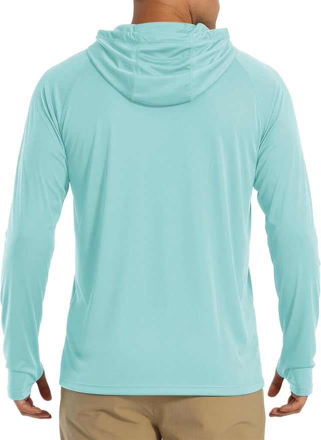 MAGCOMSEN Men's Hooded UPF 50+ Sun Protection T Shirts Long Sleeve Athletic Fishing Shirts Rash Guards