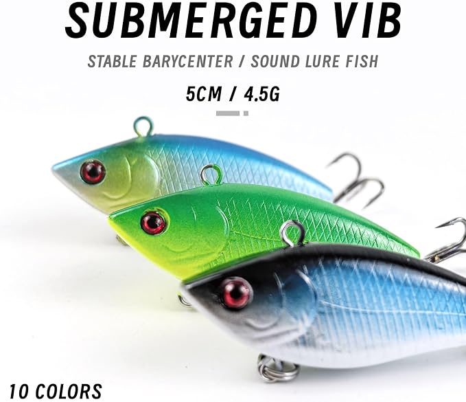 10Pcs Fishing Lures VIB Hard Baits Lipless Crankbaits Sinking Lures for Bass Trout Perch Salmon 2in/0.16oz