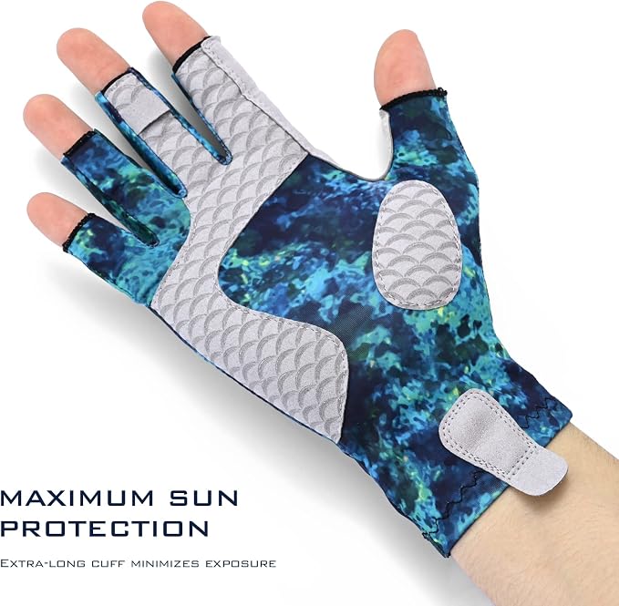 KastKing La Sal Fishing Gloves UPF50+ Sun Gloves UV Protection Fingerless Gloves Men Women for Outdoor, Kayaking, Rowing, Paddling, Canoeing, Hunting