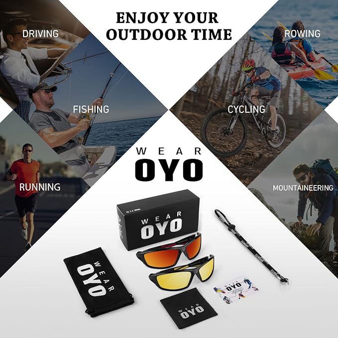 WEAROYO Polarized Sports Sunglasses for Men Women,Fishing Driving Rectangular Goggles UV400 Protection