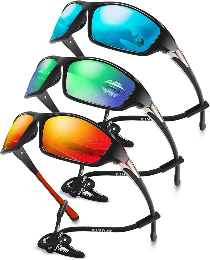 3 Pack Polarized Sports Sunglasses for Men, Mens Sunglasses Wrap Around UV Protection for Cycling Fishing Driving