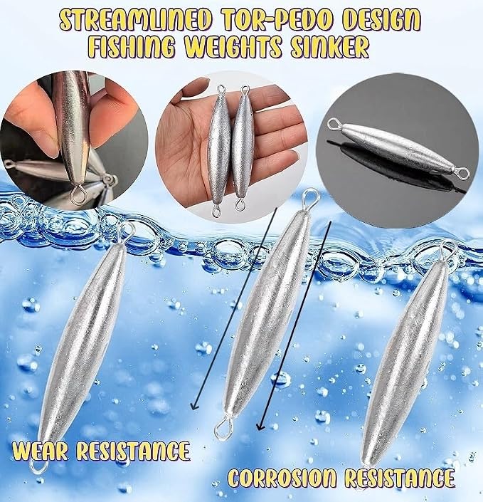 10PCS Fishing Weights Torpedo Sinkers Inline Trolling Sinkers Weights Kit Fishing Sinkers Catfishing Sinkers Saltwater Fishing Torpedo Weights Double Ring Sinkers - 1oz(30g)