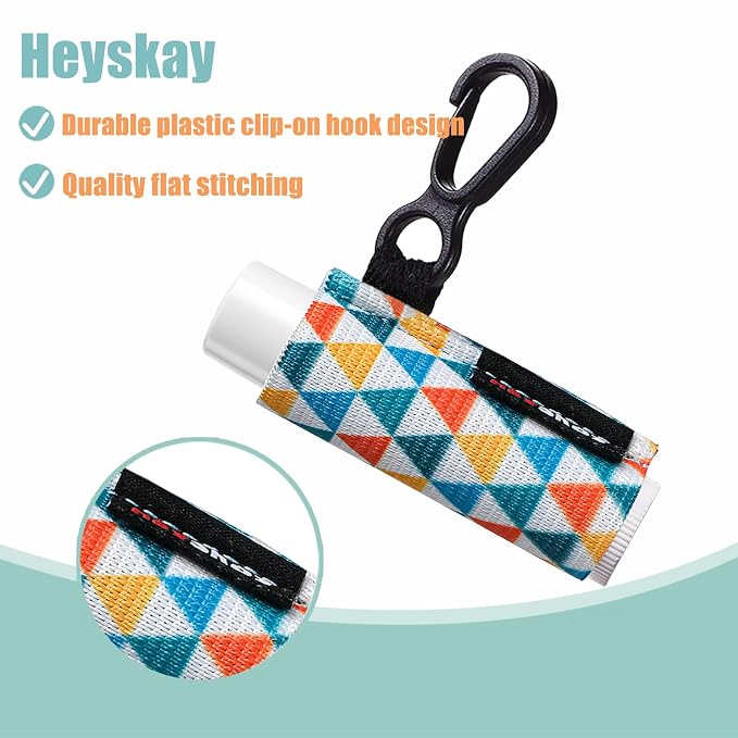 HEYSKAY 3PCS Lip Balm Holder Sleeves Chapstick Holder Keychain Lip Gloss Holder Keychain Elastic Sleeves (Black/light blue strip/dark blue strip)