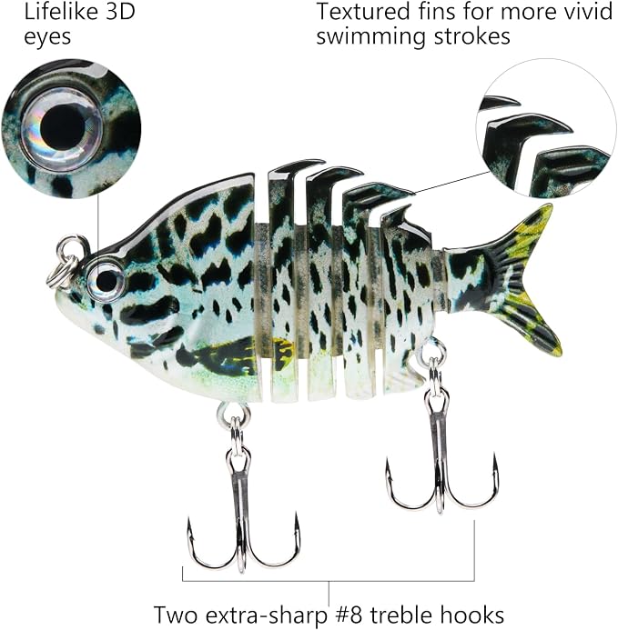 Bassdash SwimPanfish 0.34oz Hard Swimbaits Multi Jointed Topwater Trout Bass Fishing Crank Lure for Freshwater and Saltwater
