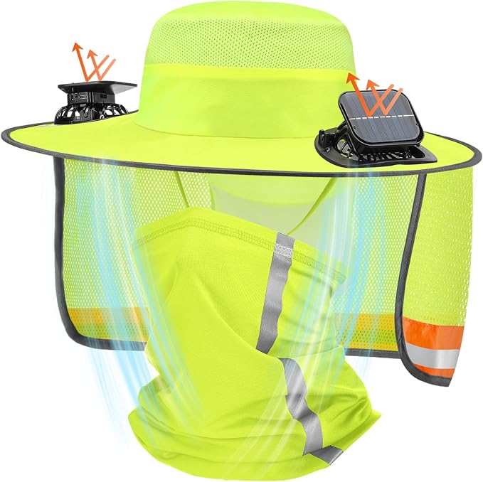 Solar Hat with Fans, Wide Brim Cooling Sun Hat with Removable Dual Fans USB Charging Neck Cover for Outdoor Fishing