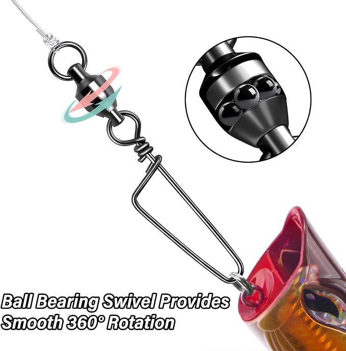 Alwonder Fishing Snap Swivels, High Strength Ball Bearing Swivel with Stainless Steel Coastlock Snap 26-503LB, Black Nickel Coating Corrosion Resistance Freshwater Saltwater