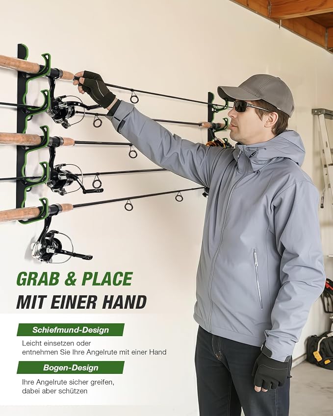 Ghosthorn Fishing Rod Holders for Garage Fishing Pole Holders Ceiling or Wall Mounted Fishing Rod Rack garage Storage Organizer Fishing Gear Equipment for Men Women (Green, 3 Packs)