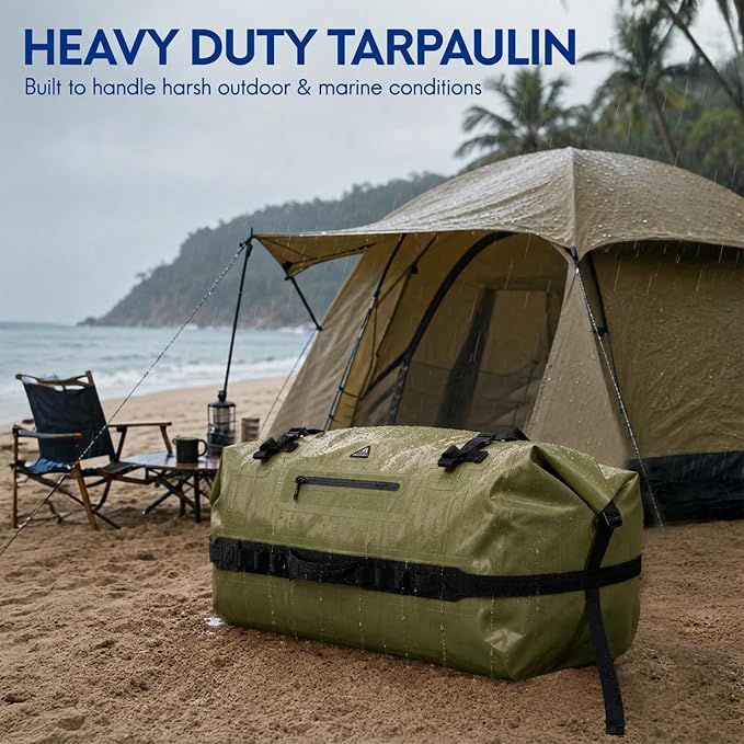 Haimont IPX7 Waterproof Roll-Top Dry Duffel Backpack | 60L/90L Sizes, 500D Tarpaulin, Welded Seams, Mesh Pockets, Boating & Kayaking