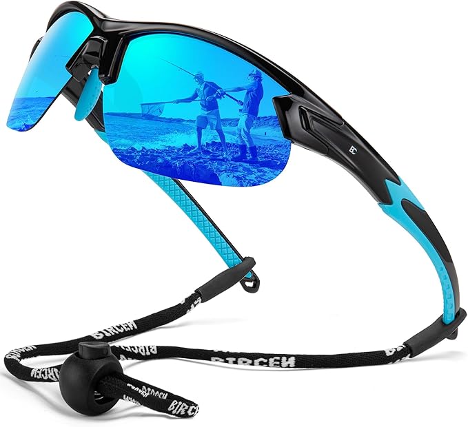 BIRCEN Mens Polarized Sunglasses for Sports: TR90 Lightweight Sun Glasses Wrap Around Shades for Fishing Driving Cycling