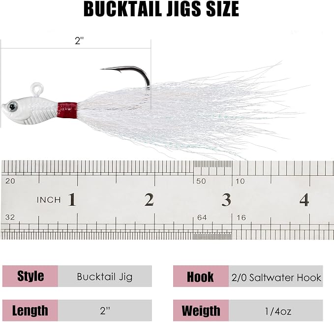 Dr.Fish 3 Pack Bucktail Jig Lure Hair Jig Saltwater Freshwater Lures Surf Fishing Bass Flounder Striper Bluefish Halibut Redfish