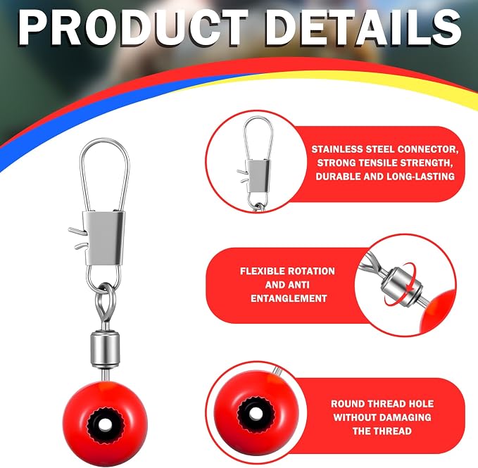 150 Pcs Fishing Line Sinker Slides Fishing Float Connector Rolling Swivels with Interlock Snaps for Catfish Carp Bass, Red Yellow Blue Color Coded 3 Sizes (Large, Medium, Small)