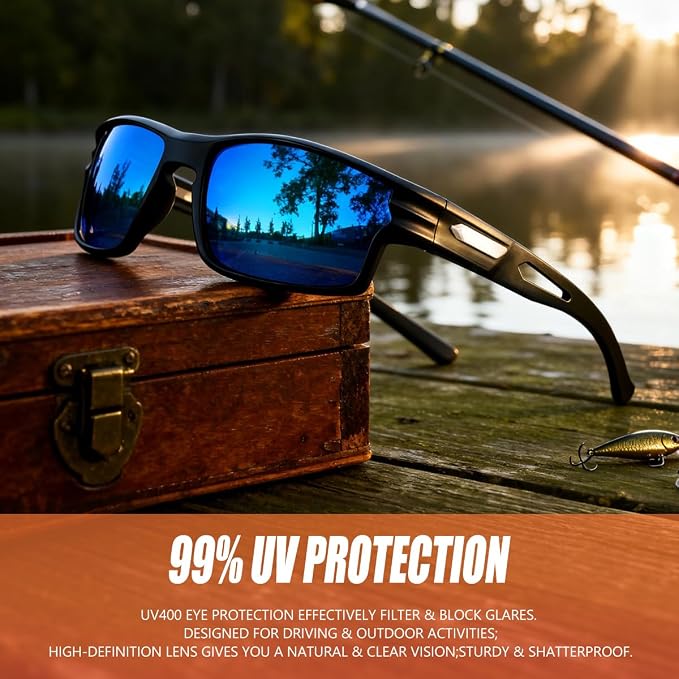 Polarized Sports Sunglasses for Men UV400 Protection, Lightweight Wrap Around Sun Glasses for Fishing Cycling Running