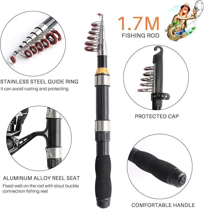 Telescopic Fishing Pole Reel Combo Ultralight Fishing Rod Spinning Reel with Tackle Bag All-in-One Fishing Accessories Fishing Gear Gifts Kit for Kids Adults Youth Beginner Saltwater Freshwater