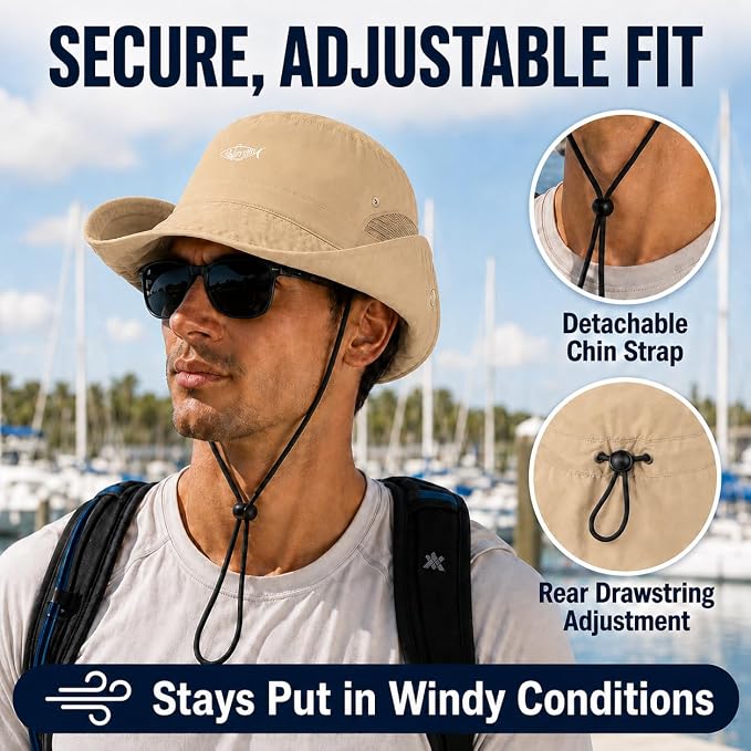 Palmyth Fishing Hat with Detachable Neck Flap UPF 50+ Sun Hats for Men, Breathable Mesh UV Protection for Fishing Hiking
