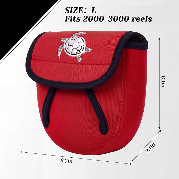 3 Pcs Fishing Spinning Reel Cover with Turtle Embroidery Baitcasting Trolling Fishing Reels Neoprene Protective Case Pouch Sleeve Gloves Bags Fits 2000-3000 Series Reel(Red,Classic)