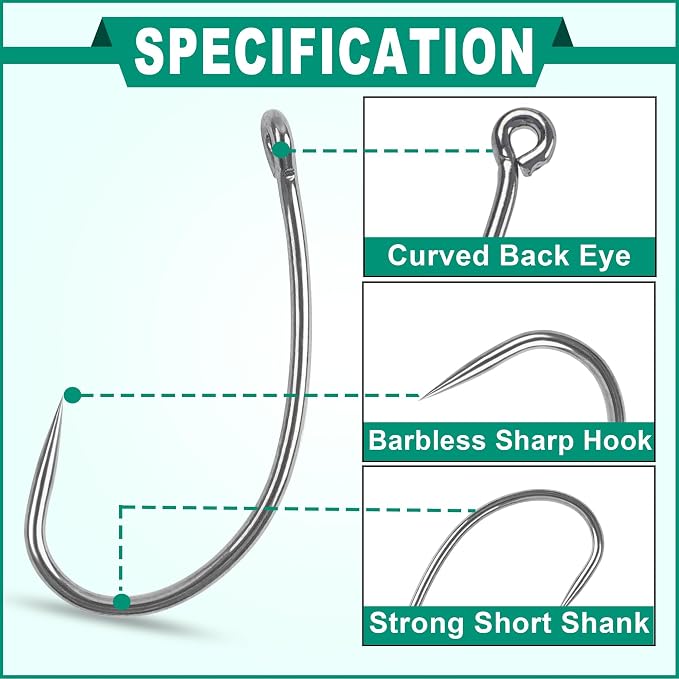 200pcs Barbless Fishing Hooks Kit Curve Shank Barbless Hook Carp Trout Circle Crank Fly Tying Fishing Hooks Leader Bait Rigs Fishing Accessoires Freshwater Saltwater