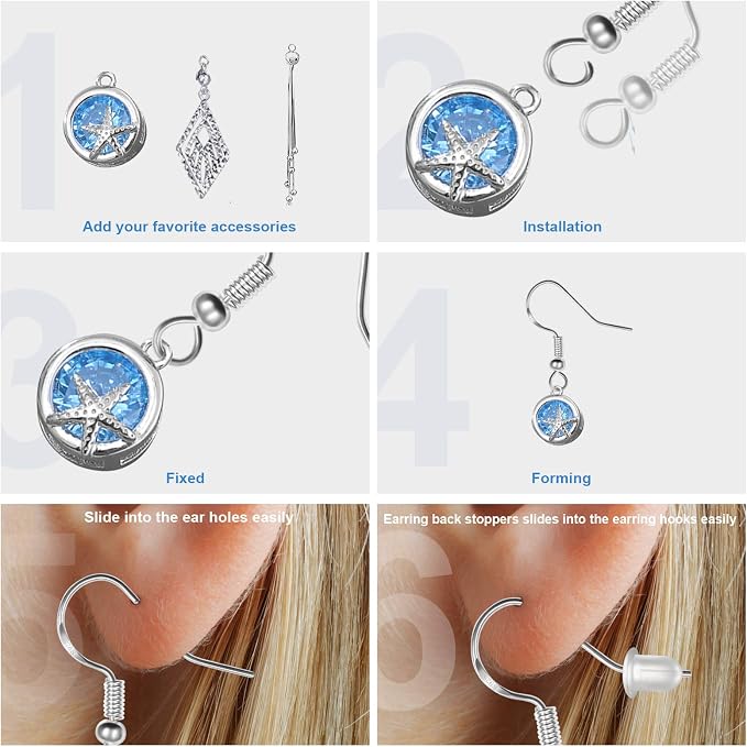 MENKEY 925 Sterling Mixed Earring Hooks 120 PCS/60 Pairs, Ear Wires Fish Hooksfor DIY Jewelry Making, Hypo-allergenic Jewelry Findings Parts with 120 PCS Clear Silicone Earring Backs Stoppers