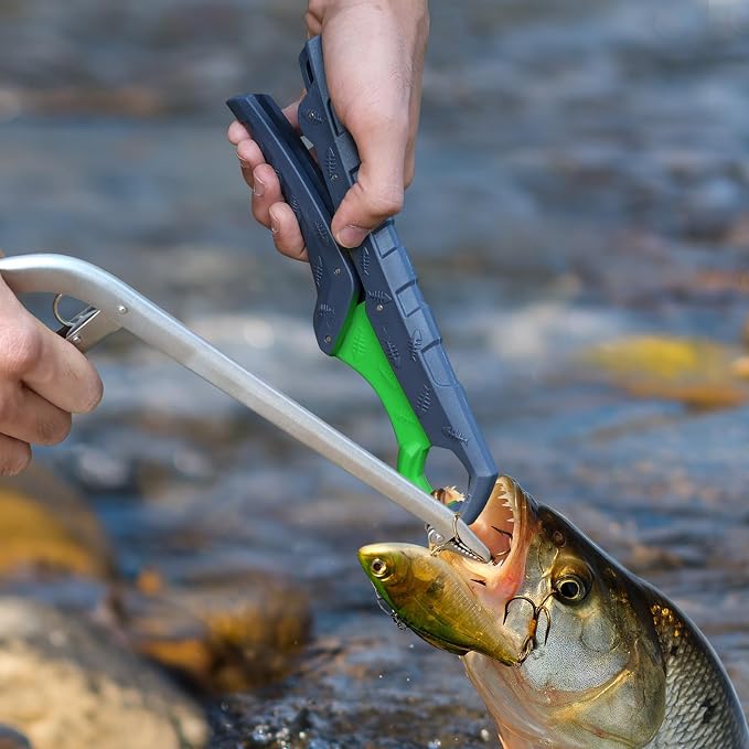 SNAIL TRAIL 11.5" Fishing Hook Remover Tool & 9" Floating Fish Gripper Kit, Stainless Steel Fish Dehooker, Fish Grabber, Saltwater Fish Lip Grip, Hook Extractor Pliers, Fishing Gear and Accessories