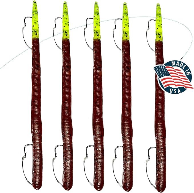 DeLong Lures 6" KILR Worm – Made in USA Weedless Pre-Rigged Soft Plastic Swimbaits, Extra Durable Bass Fishing Lures for Pike and More, 5-Pack Variety