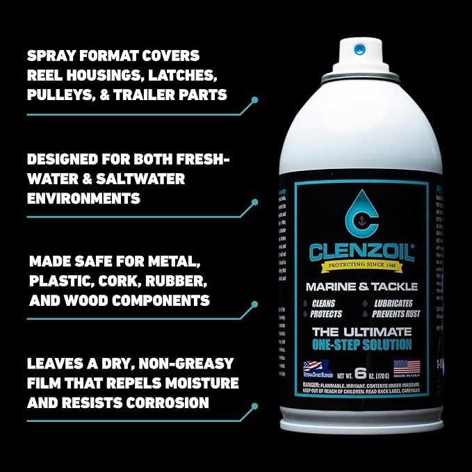 CLENZOIL Marine & Tackle - Fishing Gear Oil Lubricant - for Fish Care Reels, Boat Motors, Downriggers & More - Easily Oils Applicator