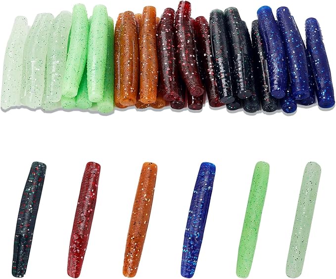 Soft Plastic Worms for Bass Fishing - Salted Soft Plastic Fishing Lures with Hook Slot 2.6in Saltwater Freshwater Bass Baits FS/RE-11