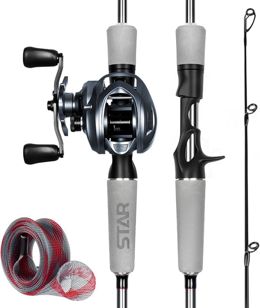 Ghosthorn Fishing Rod and Reel Combo Baitcaster Spinning Combo with EVA Handle Fishing Poles and Reels Combo with Fishing Rod Sleeve Fishing Pole Stainless Steel Guides Ceramic Rings for Men Women