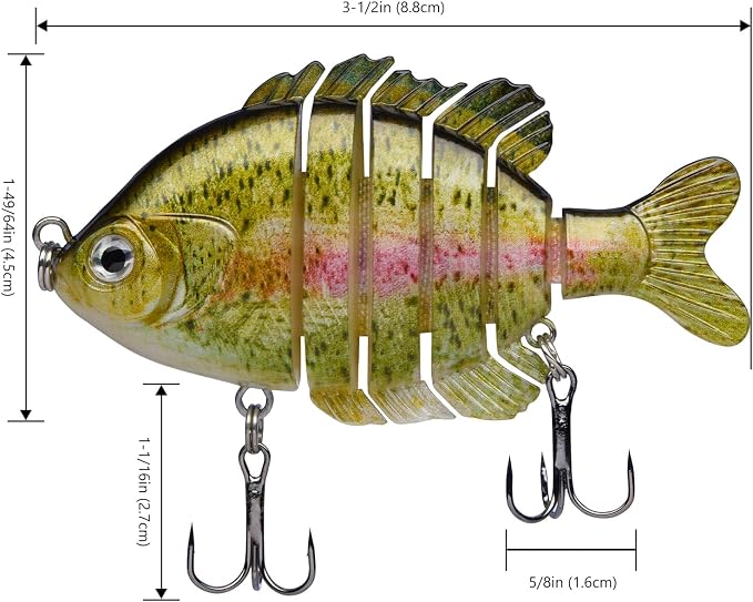 BASSDASH SwimPanfish Multi Jointed Panfish Bluegill Swimbaits Hard Topwater Bass Lures Fishing Lure Crank Saltwater 3.5in/0.85oz