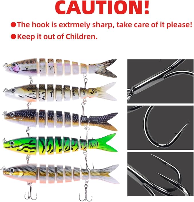 Bass Fishing Lures, Jointed Swimbait Glide Bait for Bass, Trout & Pike – Lifelike Fishing Lure with 3D Eyes, Built-in Rattle Chamber, Triple Hook – Realistic Fishing Lures for Freshwater & Saltwater