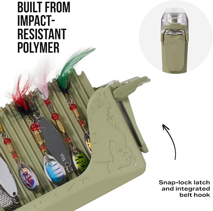 Rollercam SpinnerBox Compact tackle storage box – Holds Up to 40 Lures – Magnetic + Snap Lock – Clear Lid tackle box organizer for Spinners, Spoons & Small Baits – Durable small tackle box for Fishing
