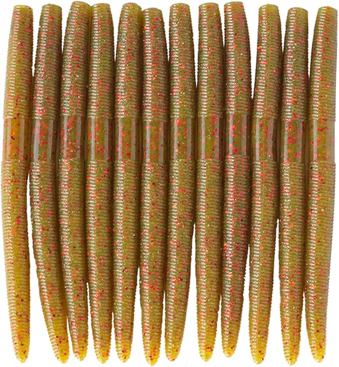 Senko Bait Soft Plastic Lures 5" Senkos 24 Pcs/100pcs for Wacky Rig Freshwater Fishing Green Pumpkin senko with Black Flake Pink Watermelon Double Color