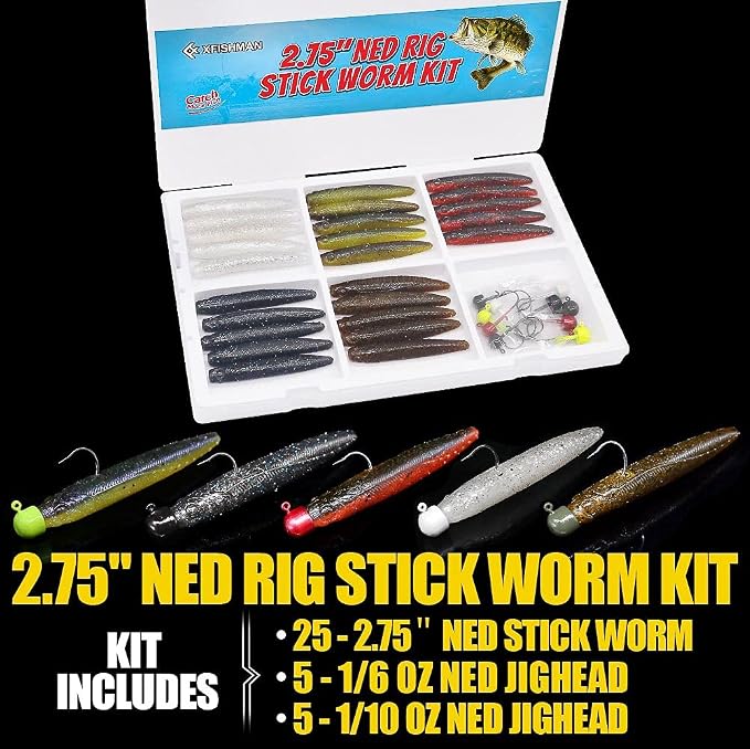 Ned-Rig-Kit-Finesse-Baits-Soft-Plastic-Worms-Fising-Lure for Bass Stick Swimbait Minnow Crawfish Lures Shroom Ned Jig Head Kit