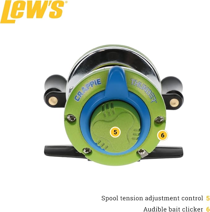 Lew's Crappie Thunder Jig/Troll Fishing Reel, 3.6:1 Gear Ratio, Right-Hand Retrieve, Crappie Thunder Green