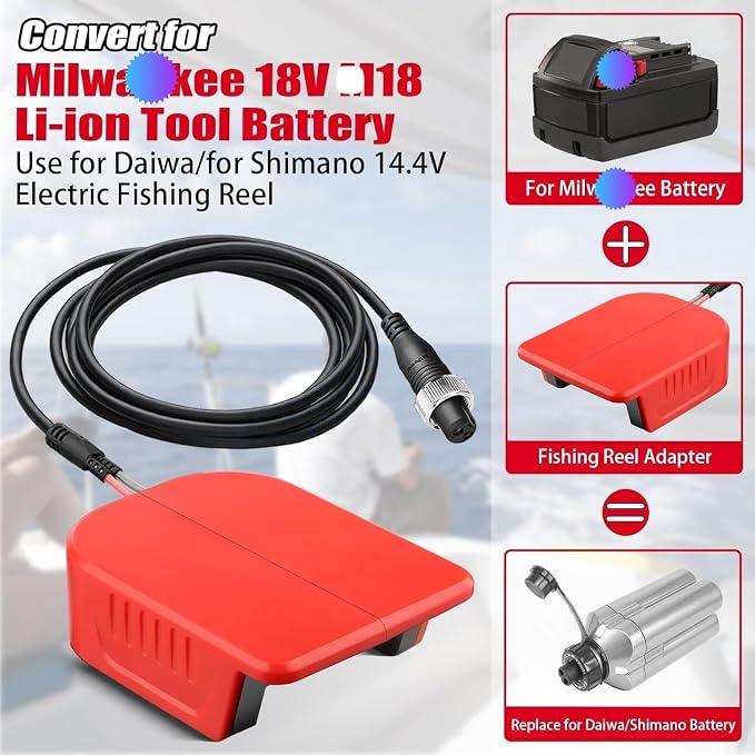 for Milwaukee M18 18V to for Daiwa/for Shimano Electric Fishing Reel Adapter, 14.4V/14.8V Converter for Tanacom/Seaborg/BeastMaster(Adapter Only)