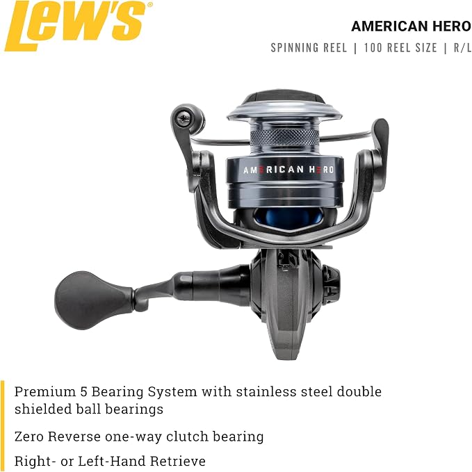 Lew's American Hero Spinning Fishing Reel, 4+1 Bearings, Graphite Frame, Speed Gears, Speed Lube, Multi-Disc Drag