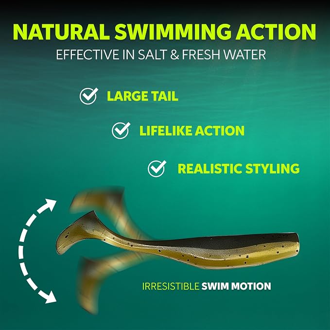 Soft Plastic Paddle Tail Swimbaits Pack of 12 – 3 1/4" & 4" Soft Plastic Fishing Lures with Extra-Large Tail for Lifelike Swimming Action – Freshwater & Saltwater