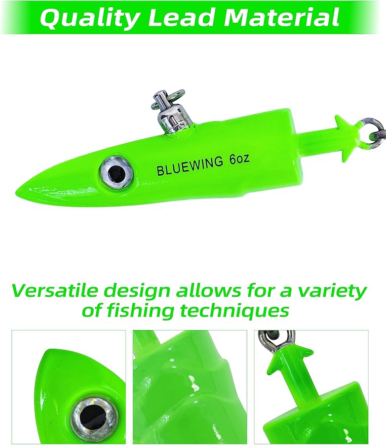 BLUEWING Jig Heads Saltwater 2oz,3oz,4oz,5oz,6oz,7oz Swimming Jigheads 1pc with High Carbon Steel Swing Hook and 6in/9in Replacement Tail Big Game Fishing Lures