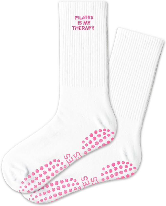 Cute Pilates Grippy Socks, Pink Pilate Gifts for Women, Crew Grip Socks for Studio Pilate.
